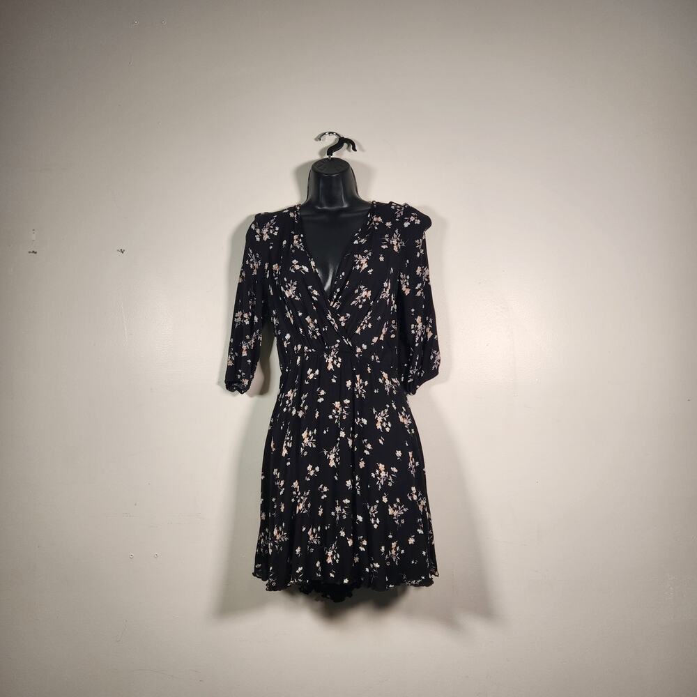 RUE21 Mini Dress Womens M Black Multi Floral Ditzy Cottagecore Dark Boho Summer